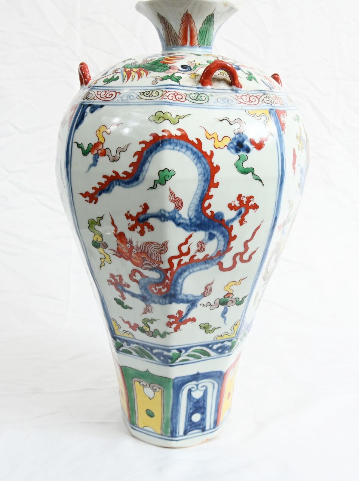 Single Chinese Wucai Porcelain Vase Dragon Urn photo Home Decor
