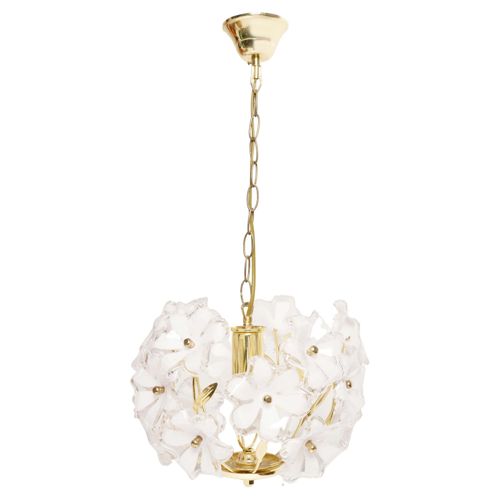 Mid Century, Hollywood Regency Medium Ceiling Lamp, White Flowers, Italy, 1960s