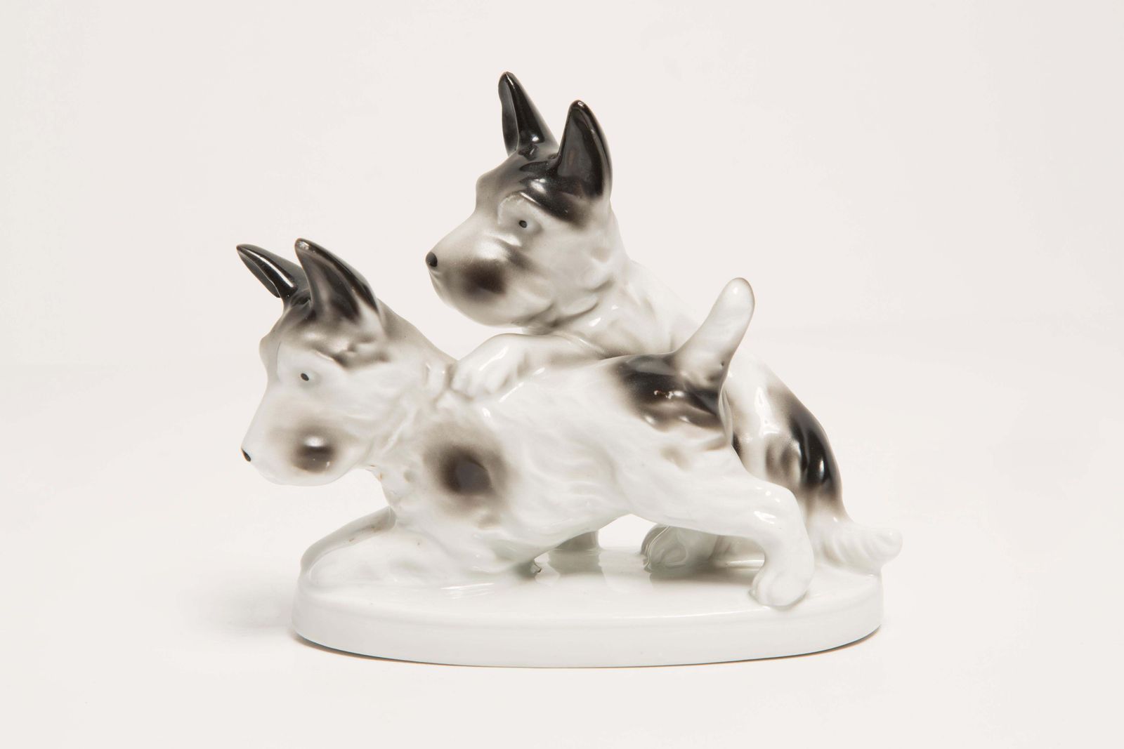photo furniture Mid Century Small Black And White Terrier Dogs Sculpture, Italy, 1960s