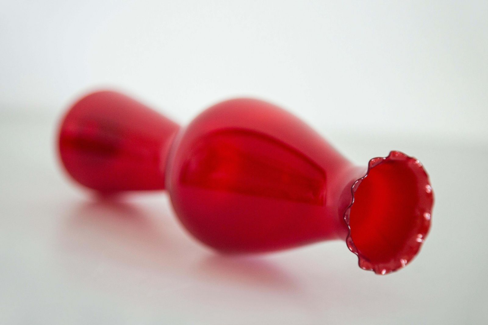 photo furniture Mid Century Glass Slim Red Vase With A Frill, Europe, 1960s