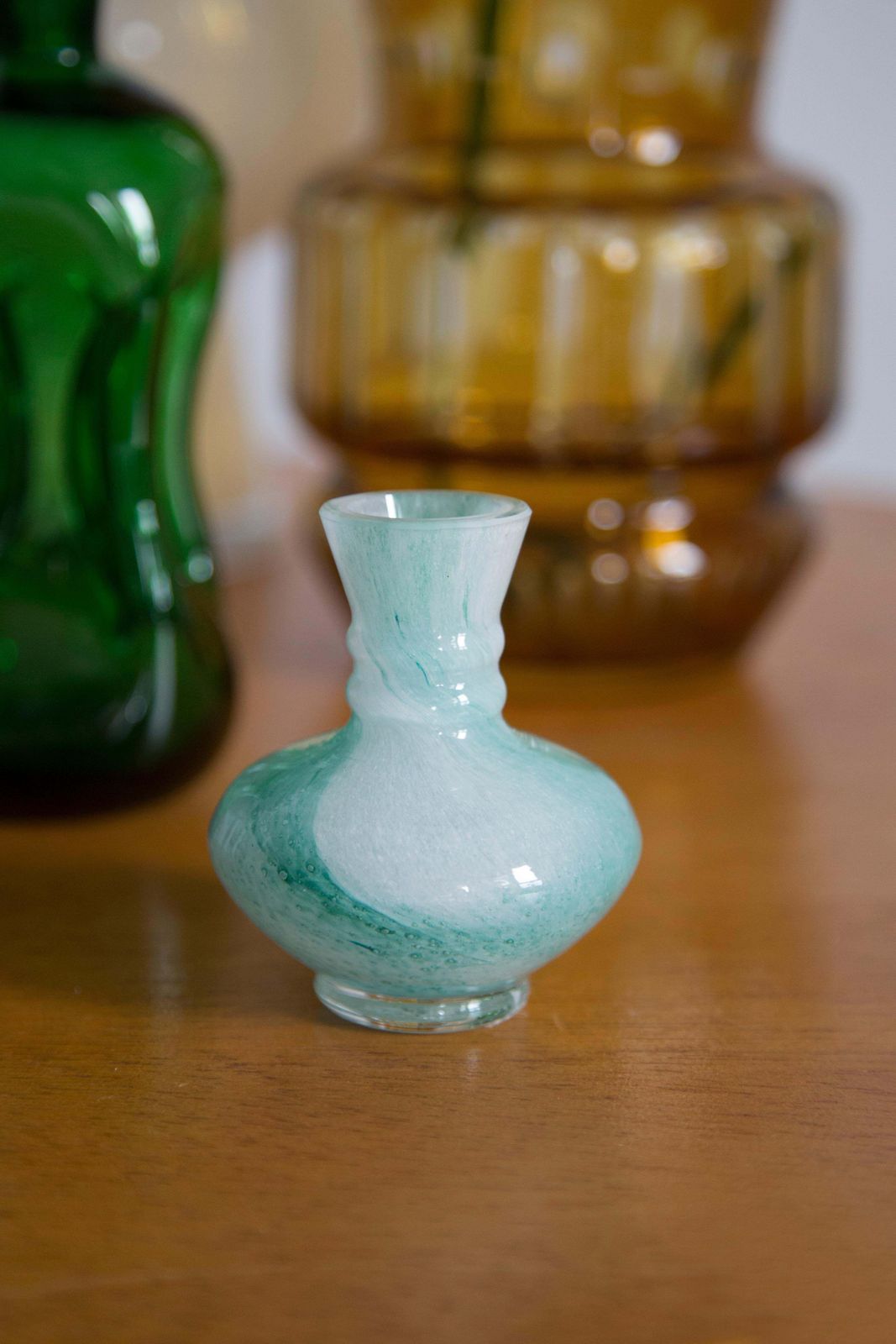 Mid Century Murano Glass White And Green Mini Vase, Europe, 1990s photo furniture