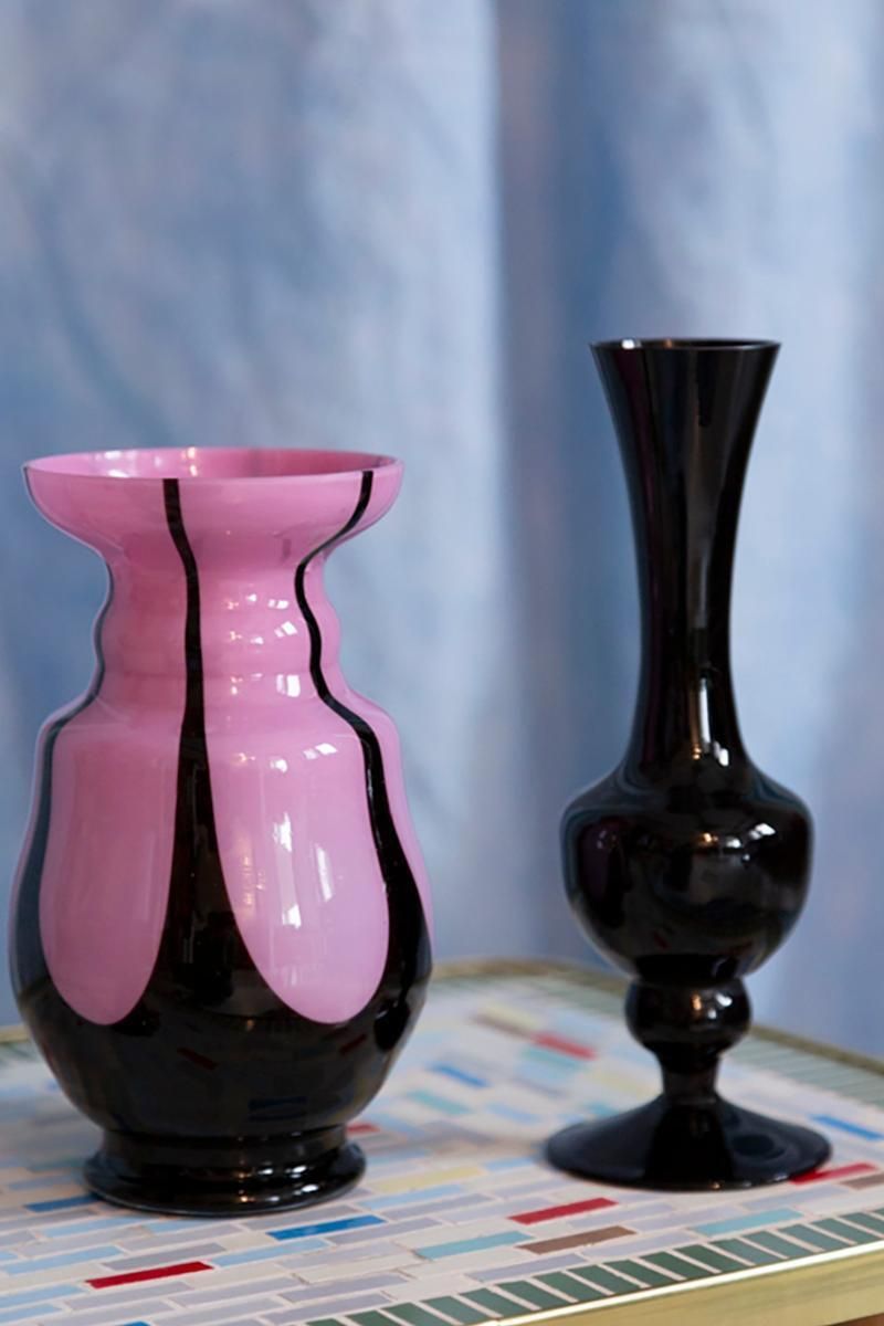Slim Mid Century Vintage Black Dark Purple Glossy Vase, Europe, 1960s photo furniture