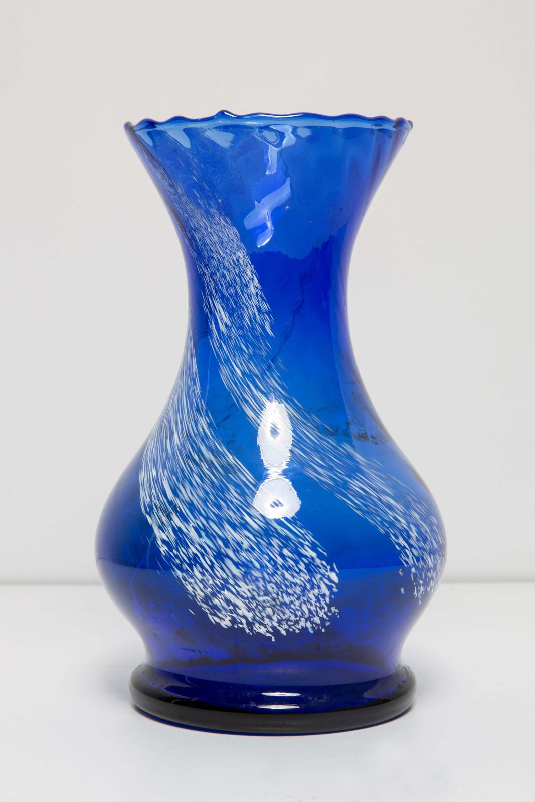 Mid Century Vintage Blue And White Artistic Glass Vase, Europe, 1970s photo 77.0