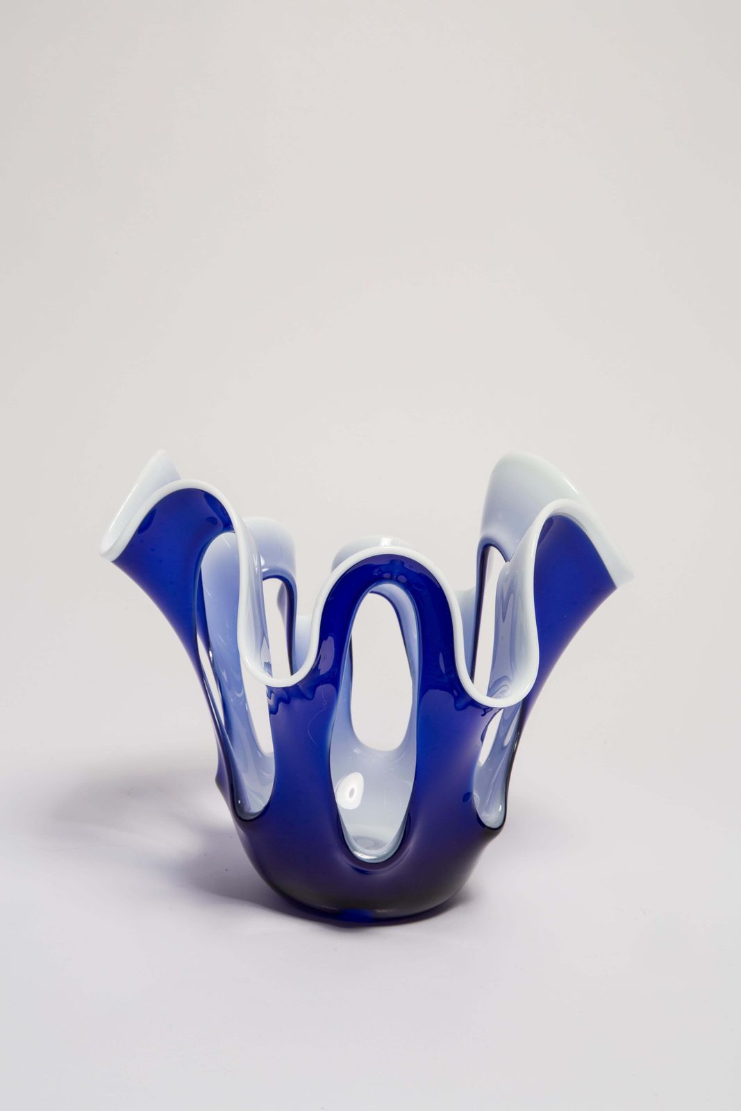 Mid Century Vintage Blue And White Artistic Glass Vase, Europe, 1970s photo furniture