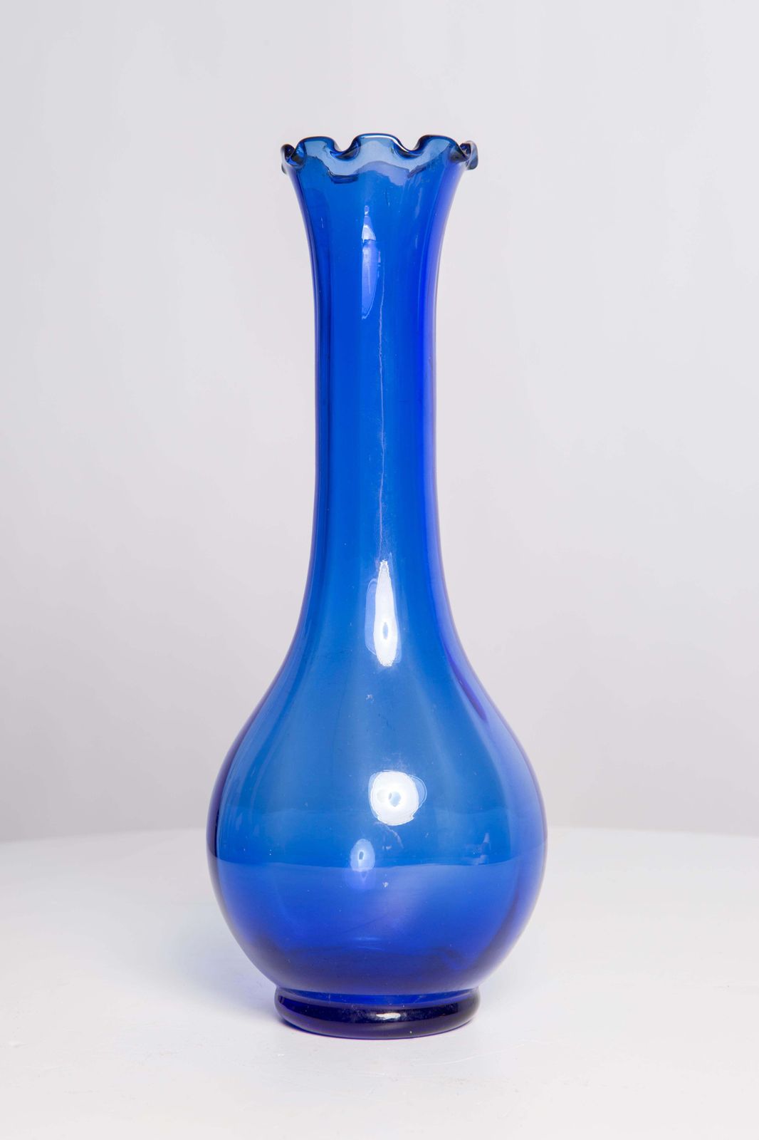 Midcentury Glass Blue Vase With A Frill, Europe, 1960s photo vinterior