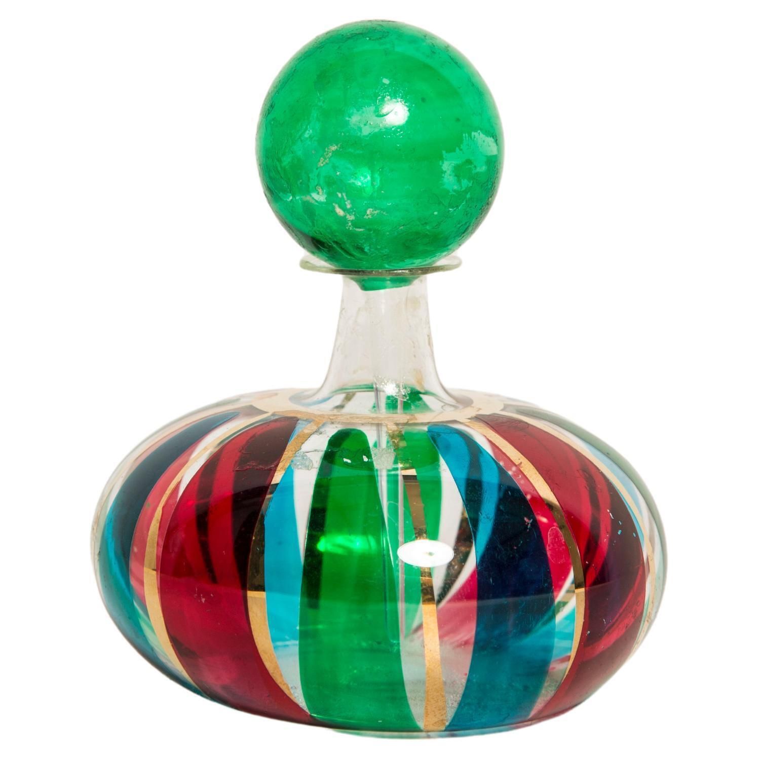 Mini Midcentury Red Green And Blue Empoli Vase For Perfume, Italy, 1960s