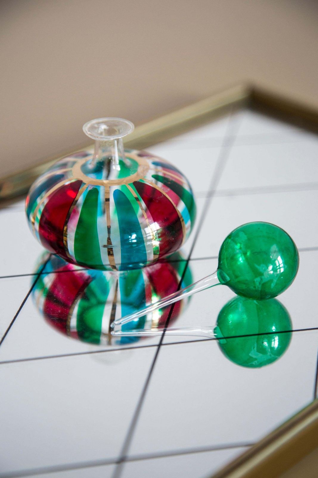 Mini Midcentury Red Green And Blue Empoli Vase For Perfume, Italy, 1960s photo buy