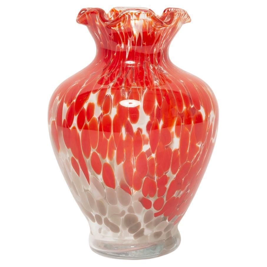 Midcentury Vintage Red And Gray Dots Murano Vase, Italy, 1960s