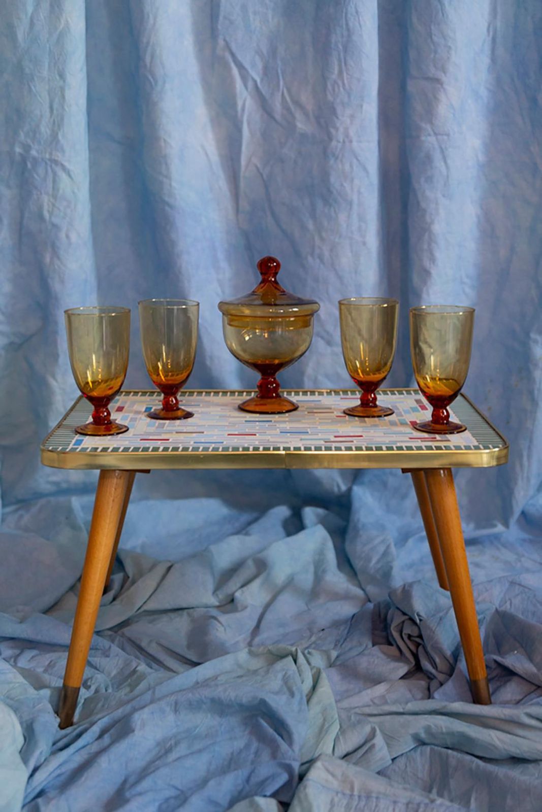 Set Of Four Mid Century Glasses And Sugar Bowl, Murano, Europe, 1960s photo for sale