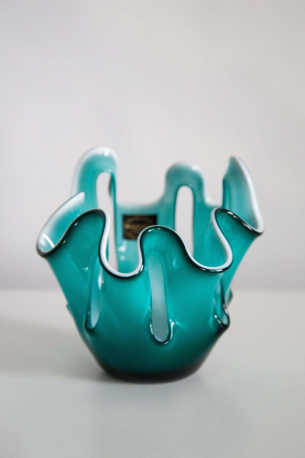 Mid Century Vintage Acqua And White Artistic Glass Vase, Europe, 1970s photo 127.0