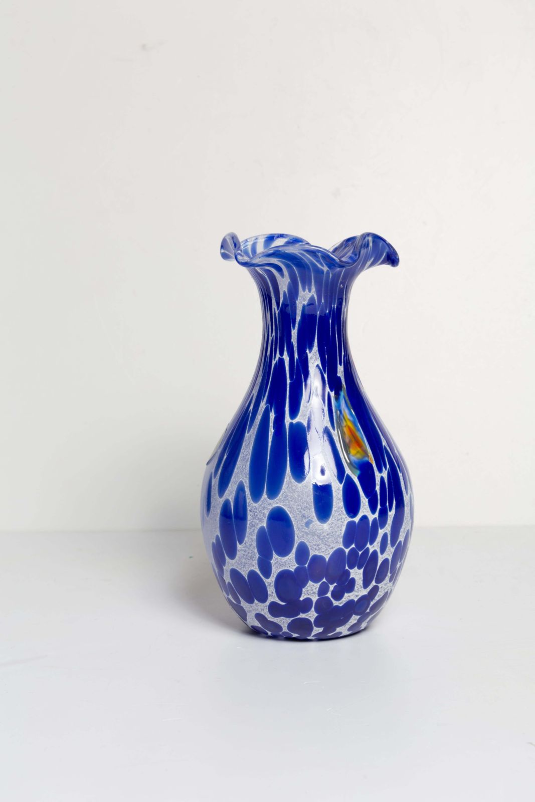 Mid Century Vintage Blue Dots Small Murano Vase, Italy, 1960s photo buy