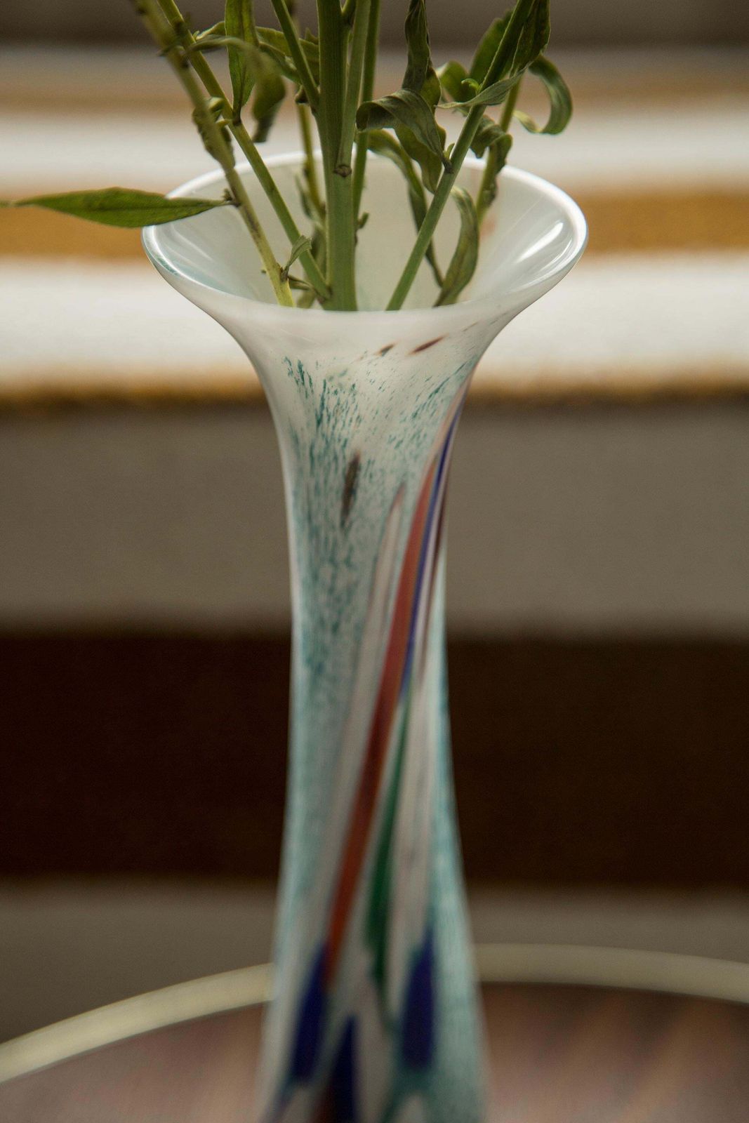 Midcentury Vintage White And Blue Slim Murano Vase, Italy, 1960s photo 68.0