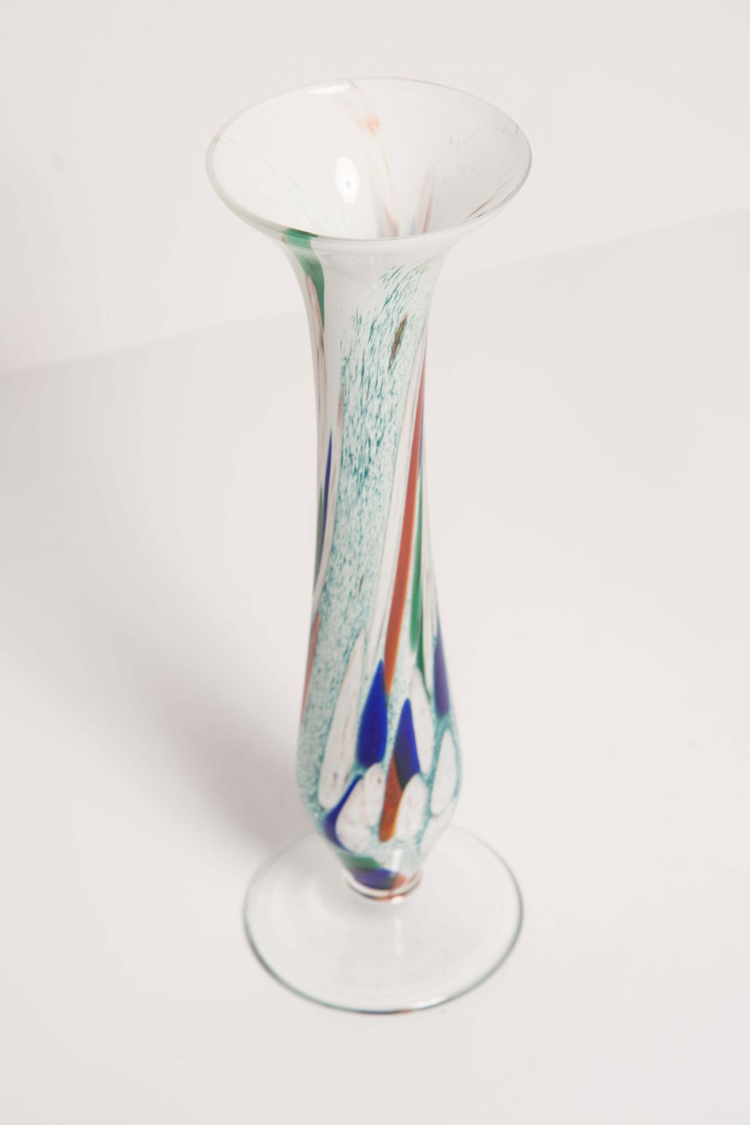 Midcentury Vintage White And Blue Slim Murano Vase, Italy, 1960s photo buy