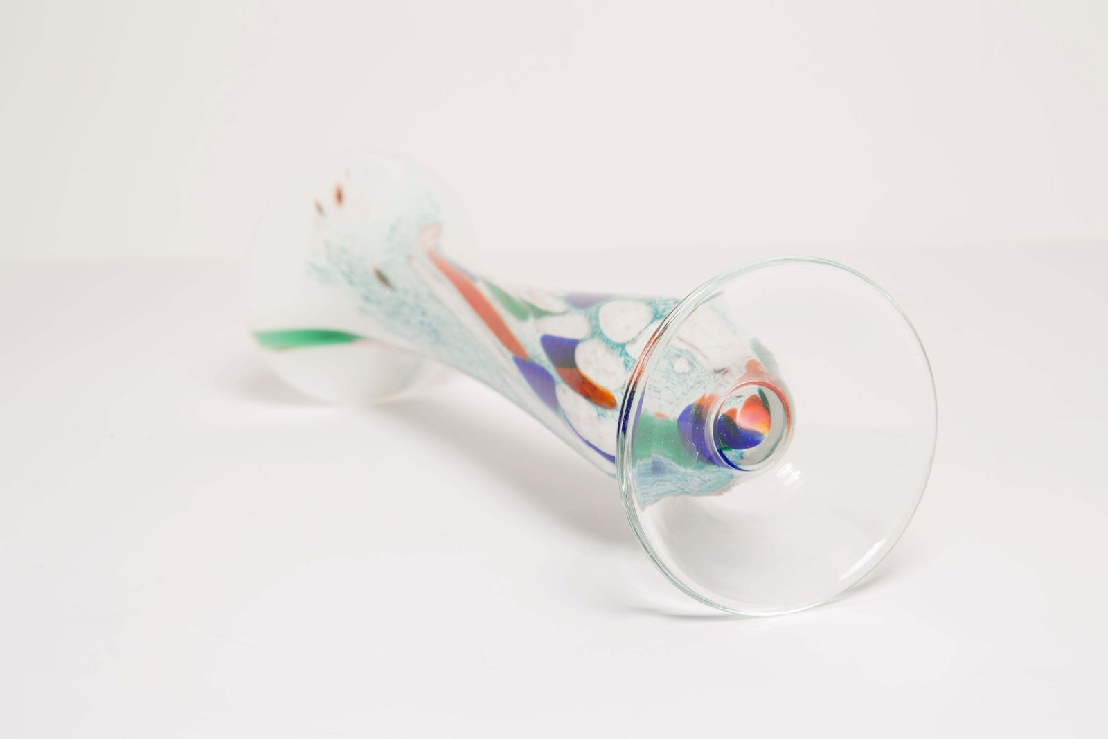 photo furniture Midcentury Vintage White And Blue Slim Murano Vase, Italy, 1960s