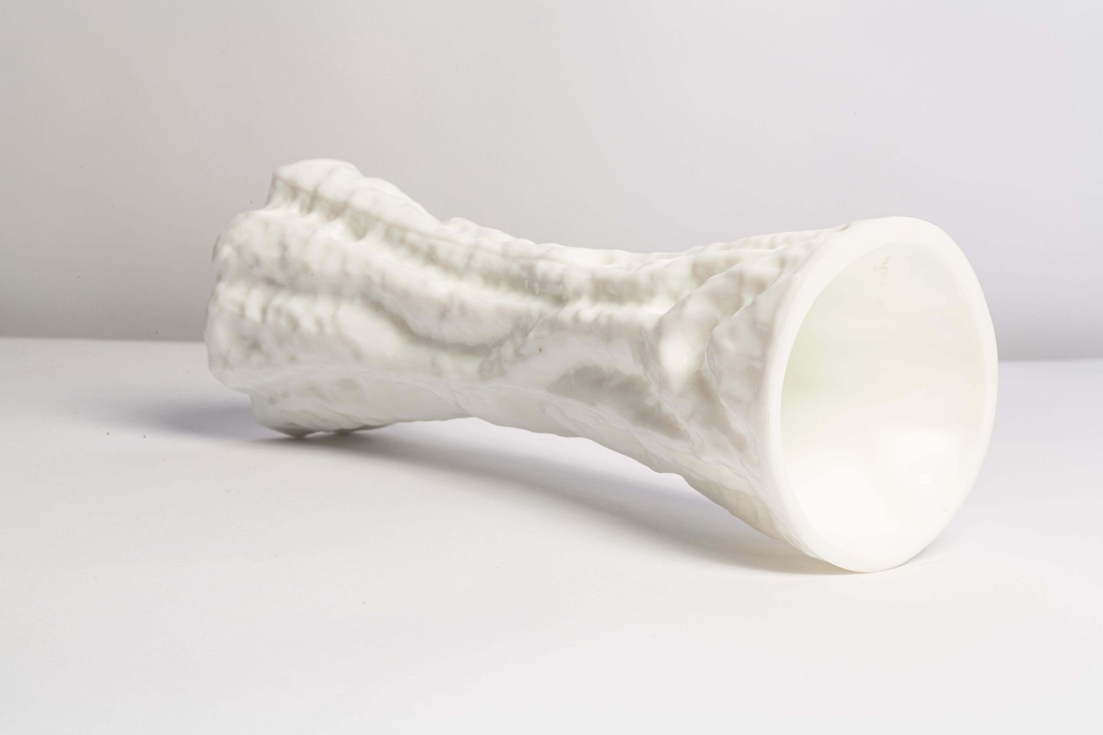 Mid Century Vintage White Ingrid Glass Vase Rock Crystal, Germany, 1970s photo buy