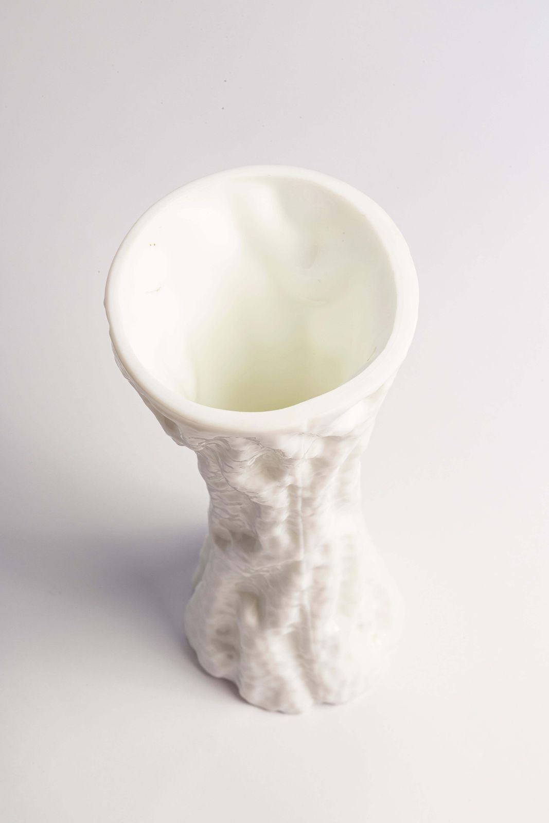 photo for sale Mid Century Vintage White Ingrid Glass Vase Rock Crystal, Germany, 1970s