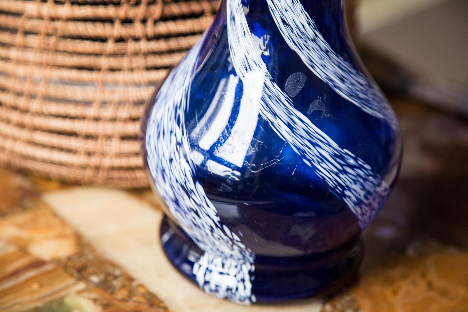 Mid Century Vintage Blue And White Artistic Glass Vase, Europe, 1970s photo furniture