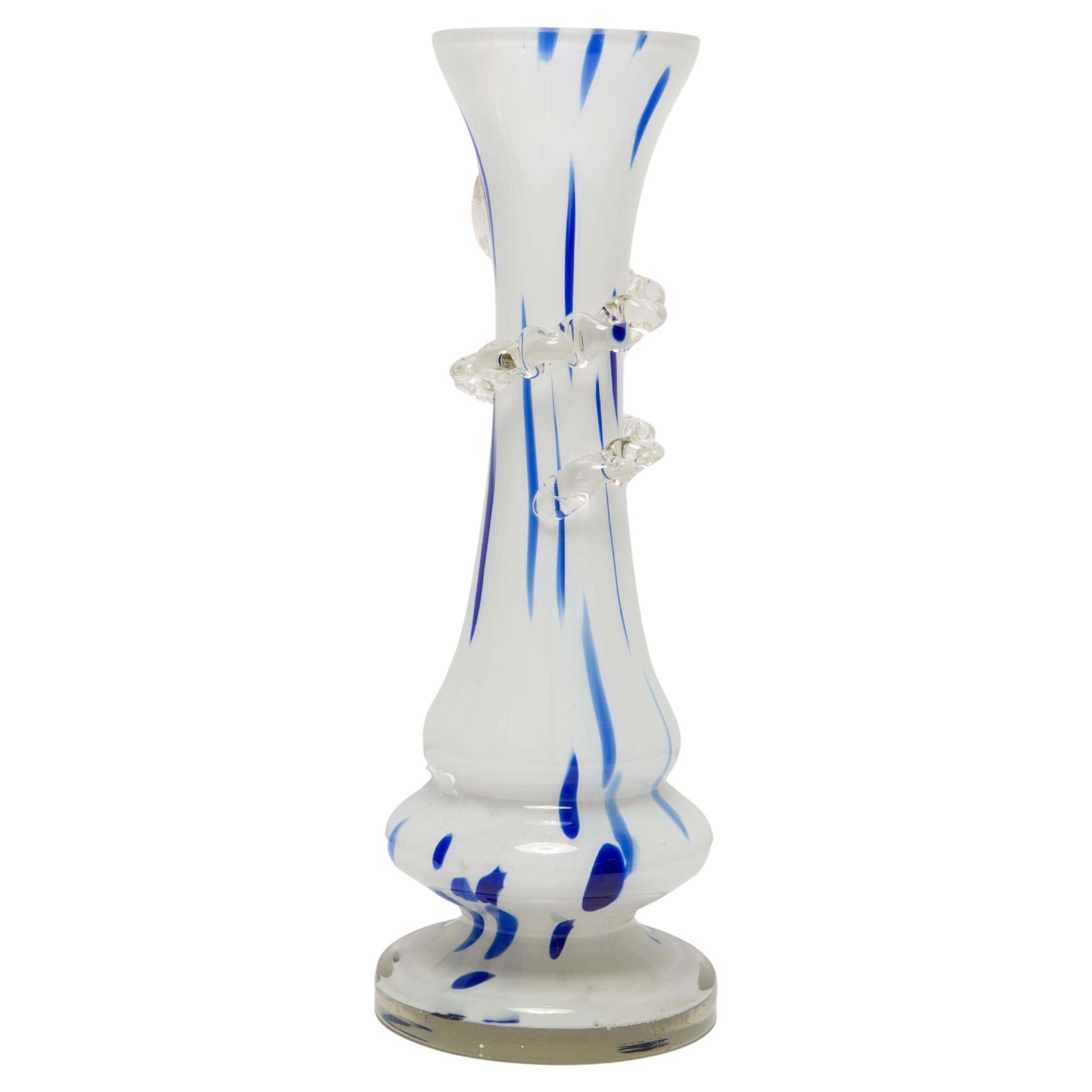 Mid Century Vintage Artistic Glass White And Blue Vase, Europe, 1970s
