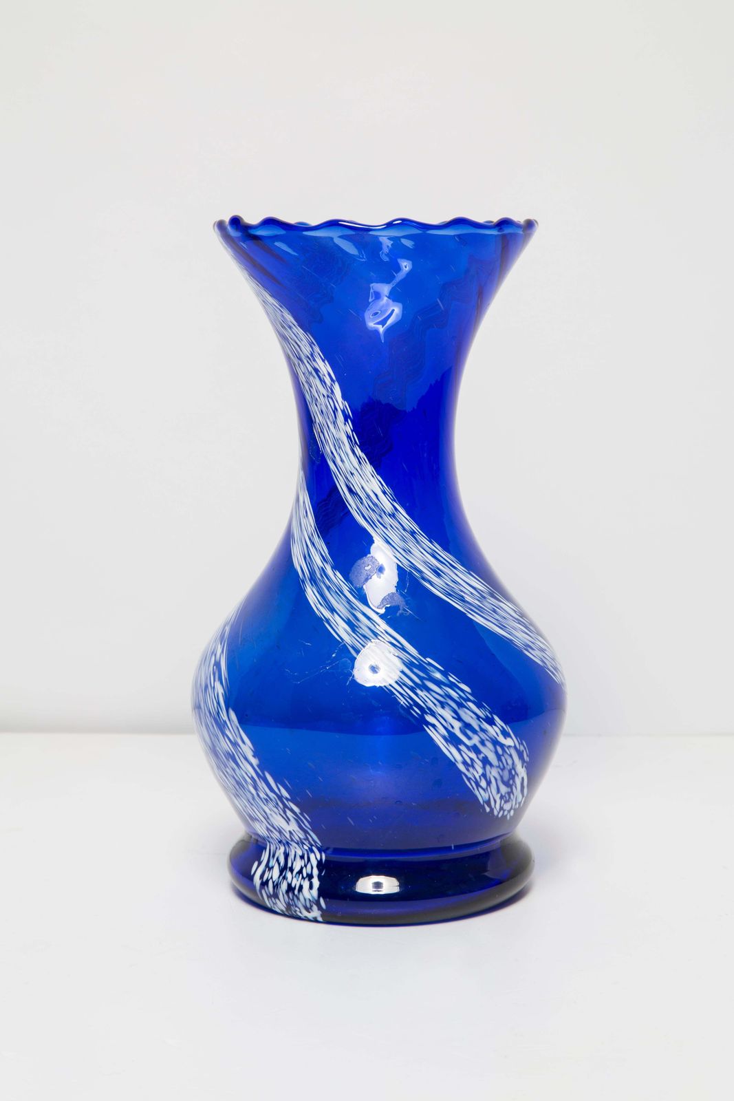 Mid Century Vintage Blue And White Artistic Glass Vase, Europe, 1970s photo vintage