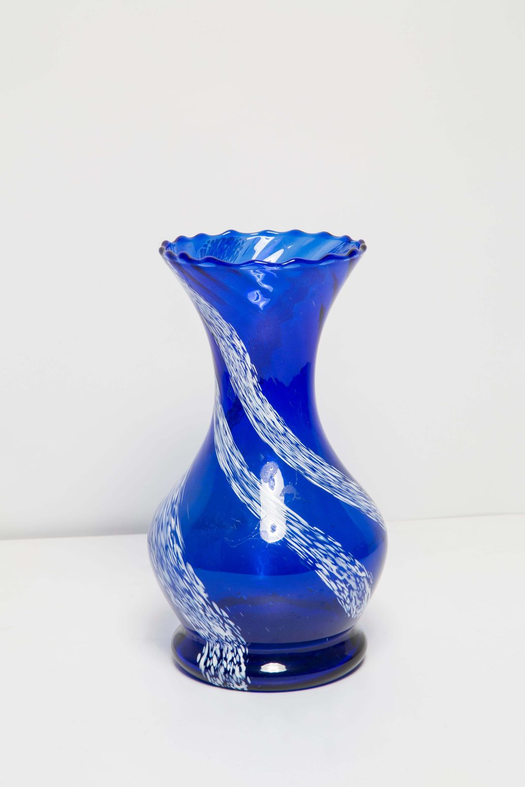 77.0 Mid Century Vintage Blue And White Artistic Glass Vase, Europe, 1970s photo