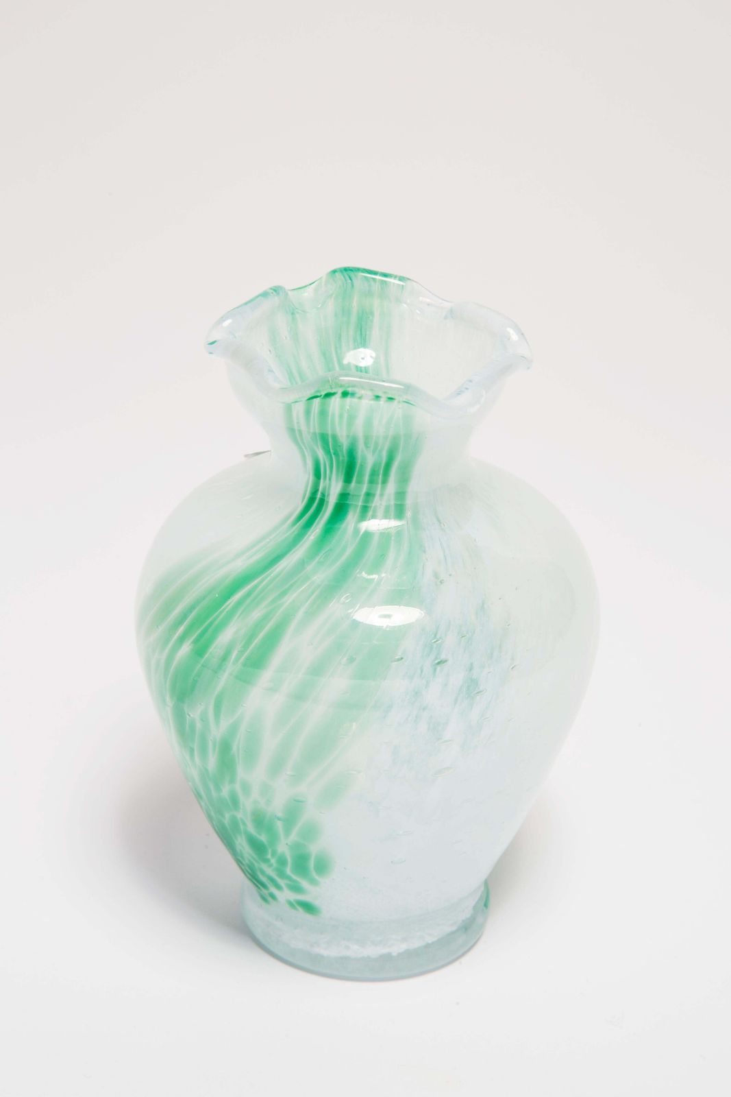 Mid Century Vintage White And Green Small Murano Vase, Italy, 1960s photo buy