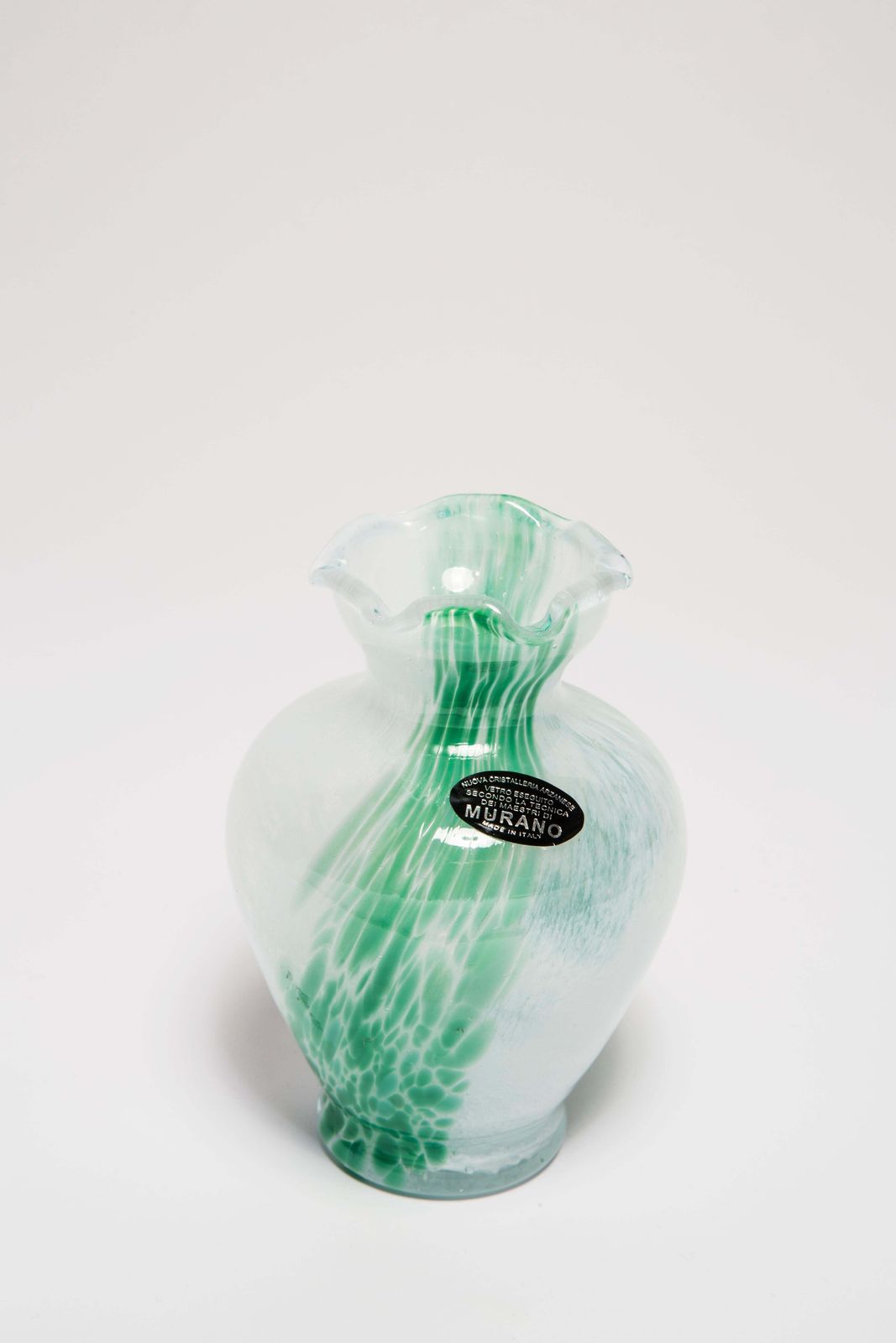 photo furniture Mid Century Vintage White And Green Small Murano Vase, Italy, 1960s
