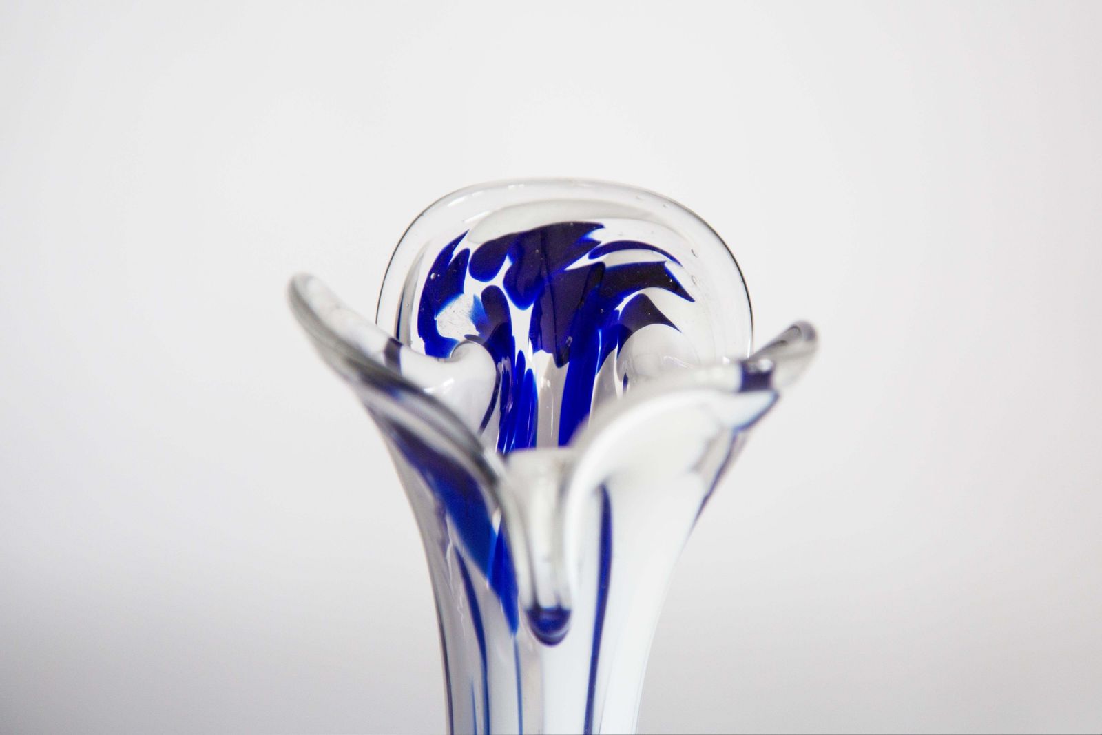 Mid Century Vintage Artistic Glass White And Blue Vase, Europe, 1970s photo vinterior