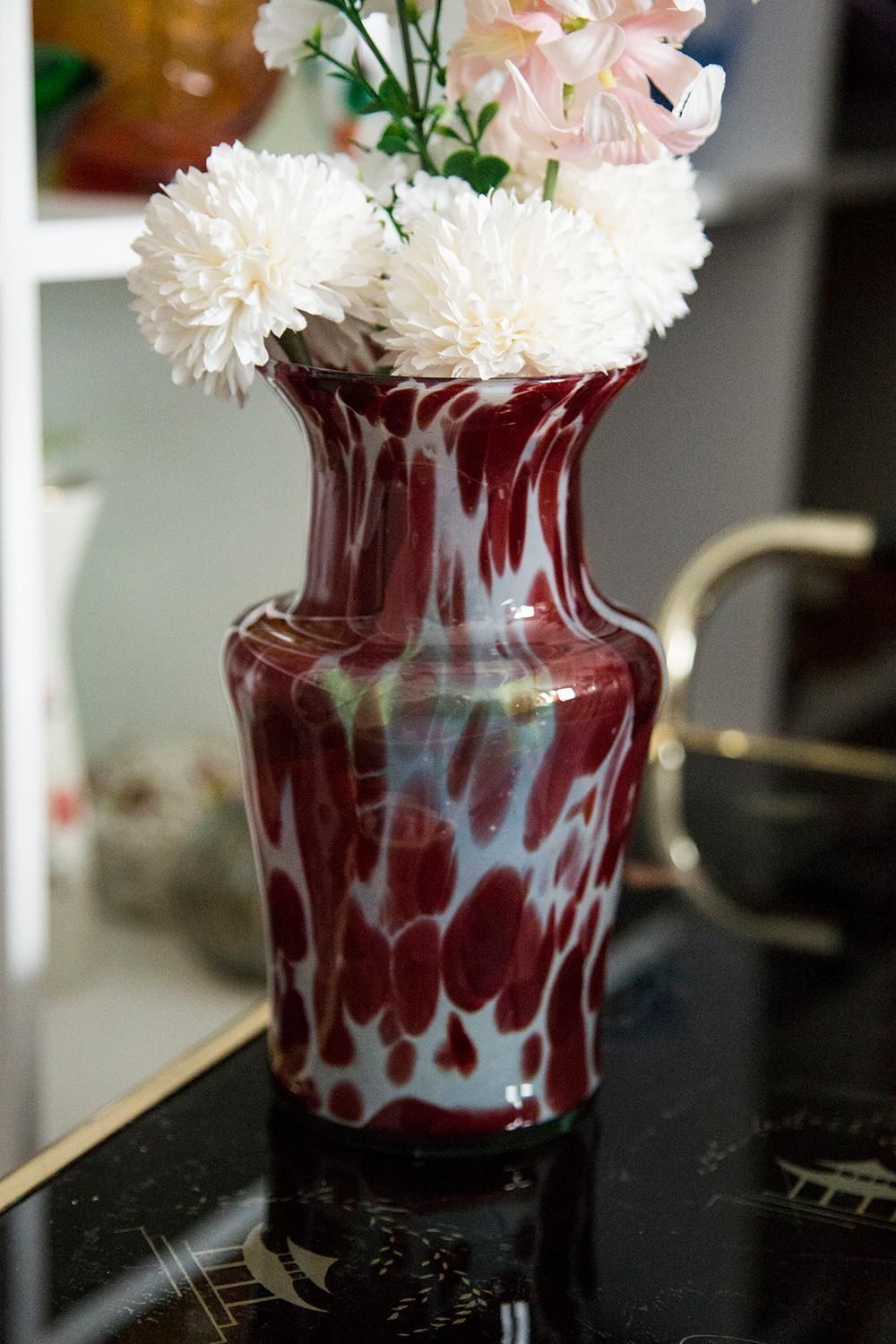 Mid Century Vintage White And Red Dots Murano Vase, Italy, 1960s photo furniture