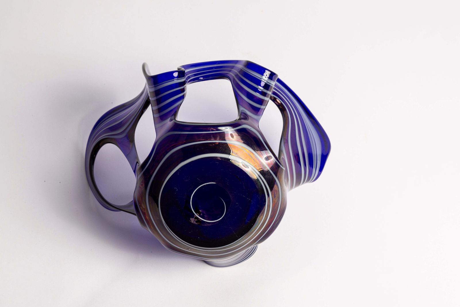 photo furniture Mid Century Vintage Blue And White Artistic Glass Vase, Europe, 1970s