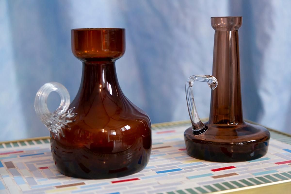 Mid Century Vintage Artistic Glass Brown Vase, Tarnowiec, Europe, 1970s photo vinterior
