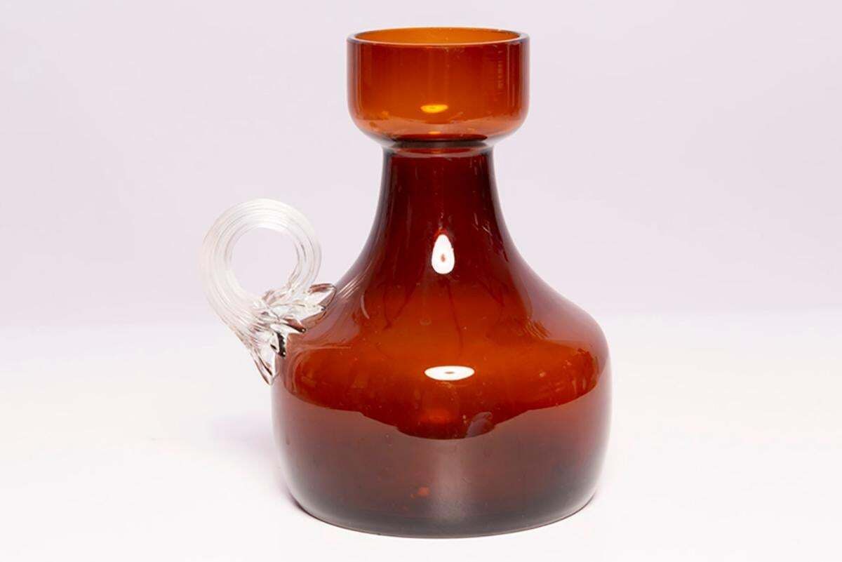 Mid Century Vintage Artistic Glass Brown Vase, Tarnowiec, Europe, 1970s photo buy