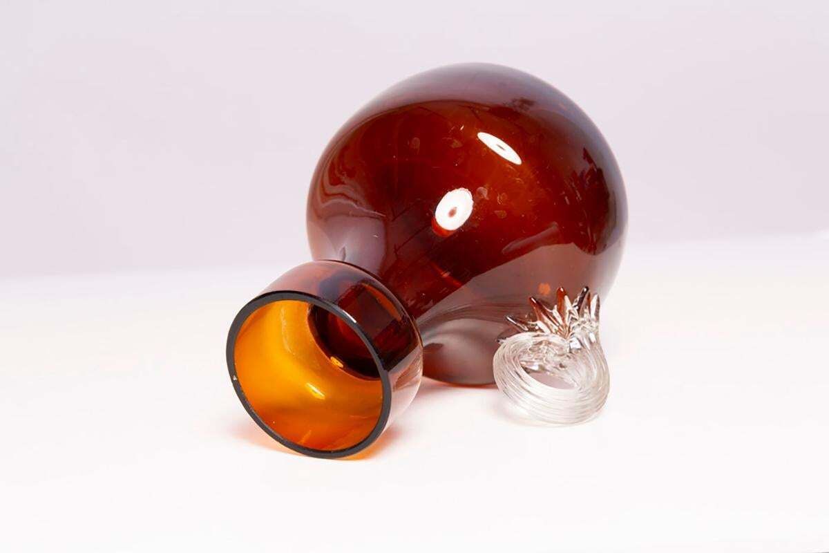 photo for sale Mid Century Vintage Artistic Glass Brown Vase, Tarnowiec, Europe, 1970s