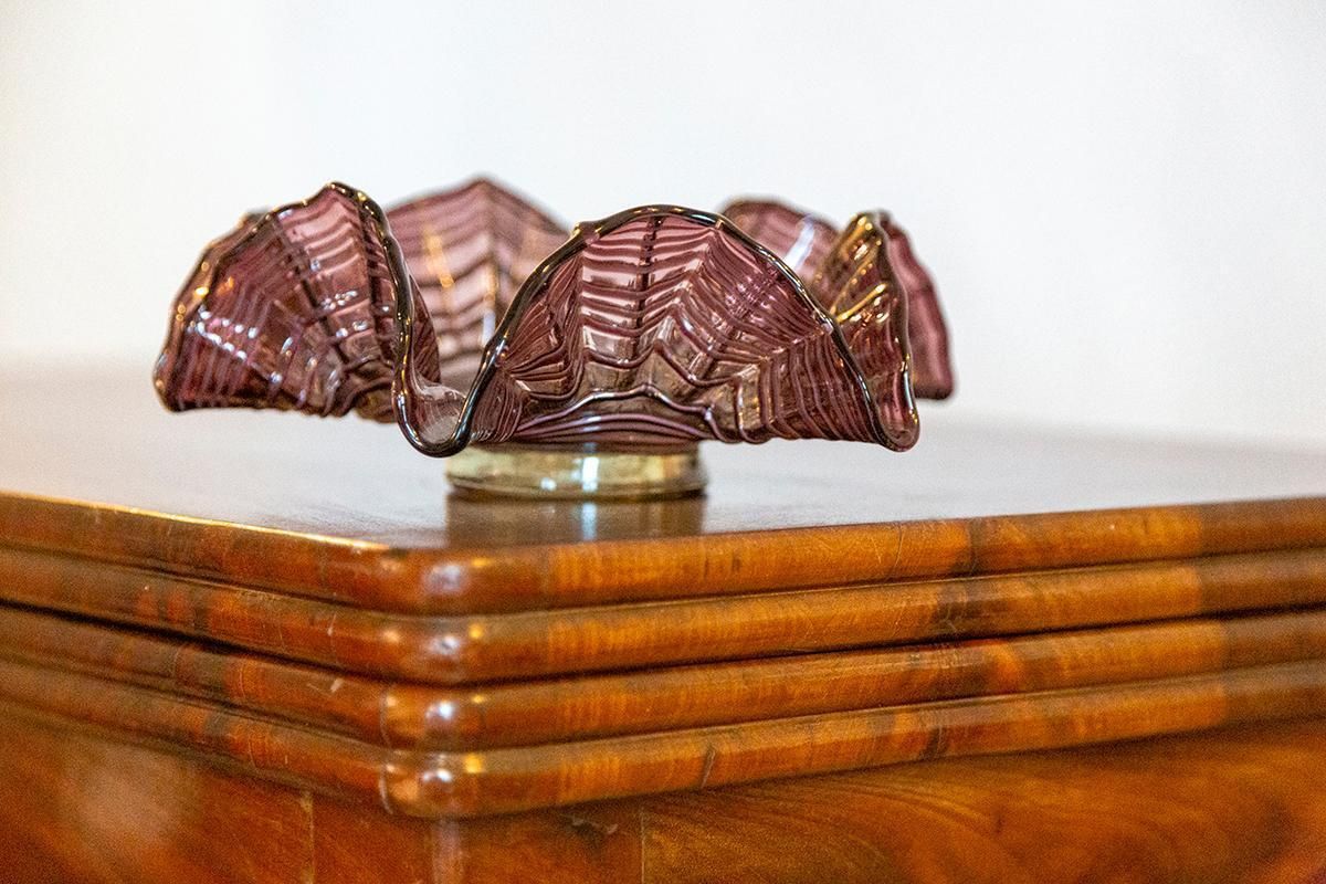 Mid Century Purple Vase Artistic Bowl Candlestick With Frill, Europe, 1960s photo 145.0
