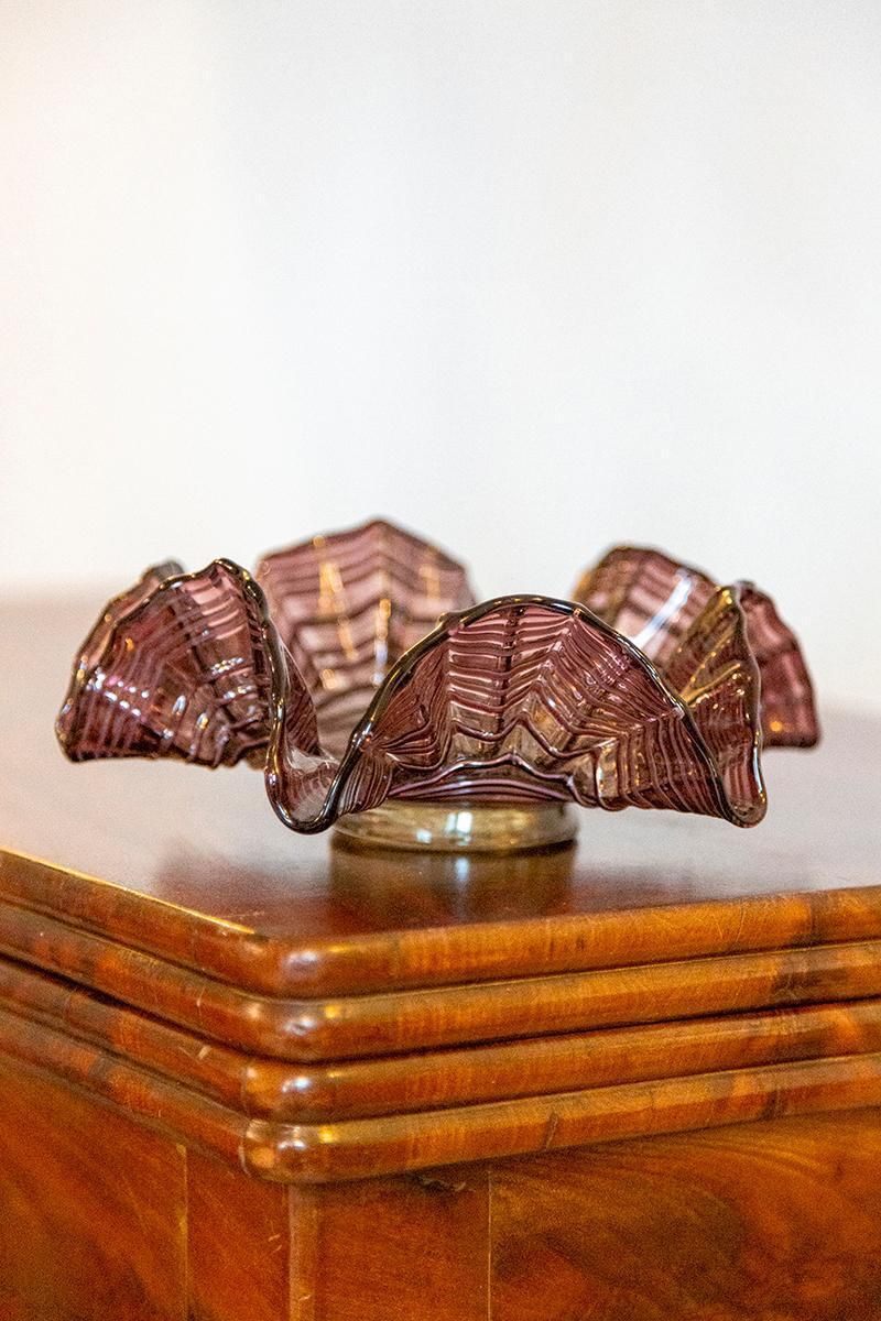 Mid Century Purple Vase Artistic Bowl Candlestick With Frill, Europe, 1960s photo vinterior