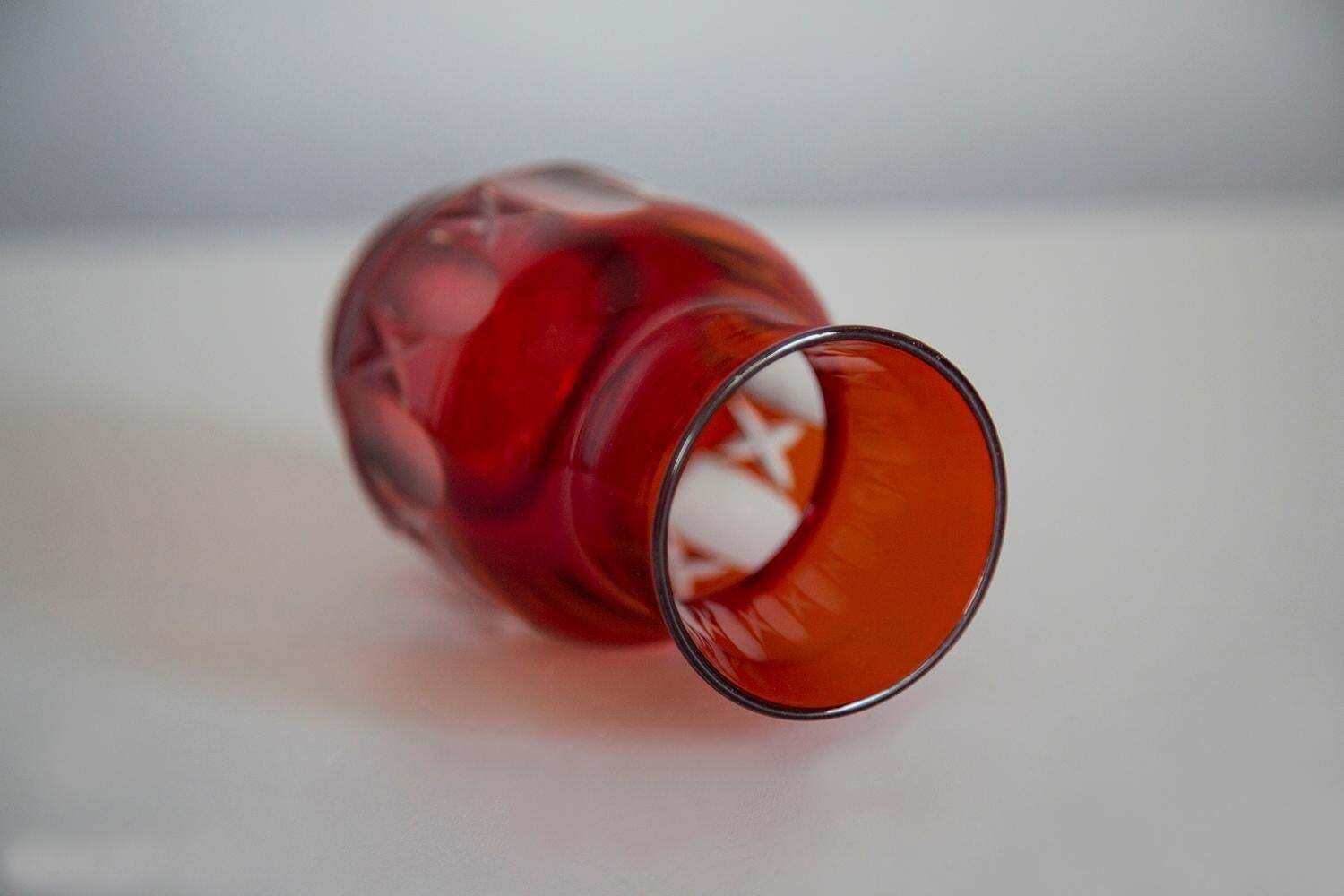Home Decor Mid Century Vintage Small Red Crystal Vase, 20th Century, Europe, 1960s photo