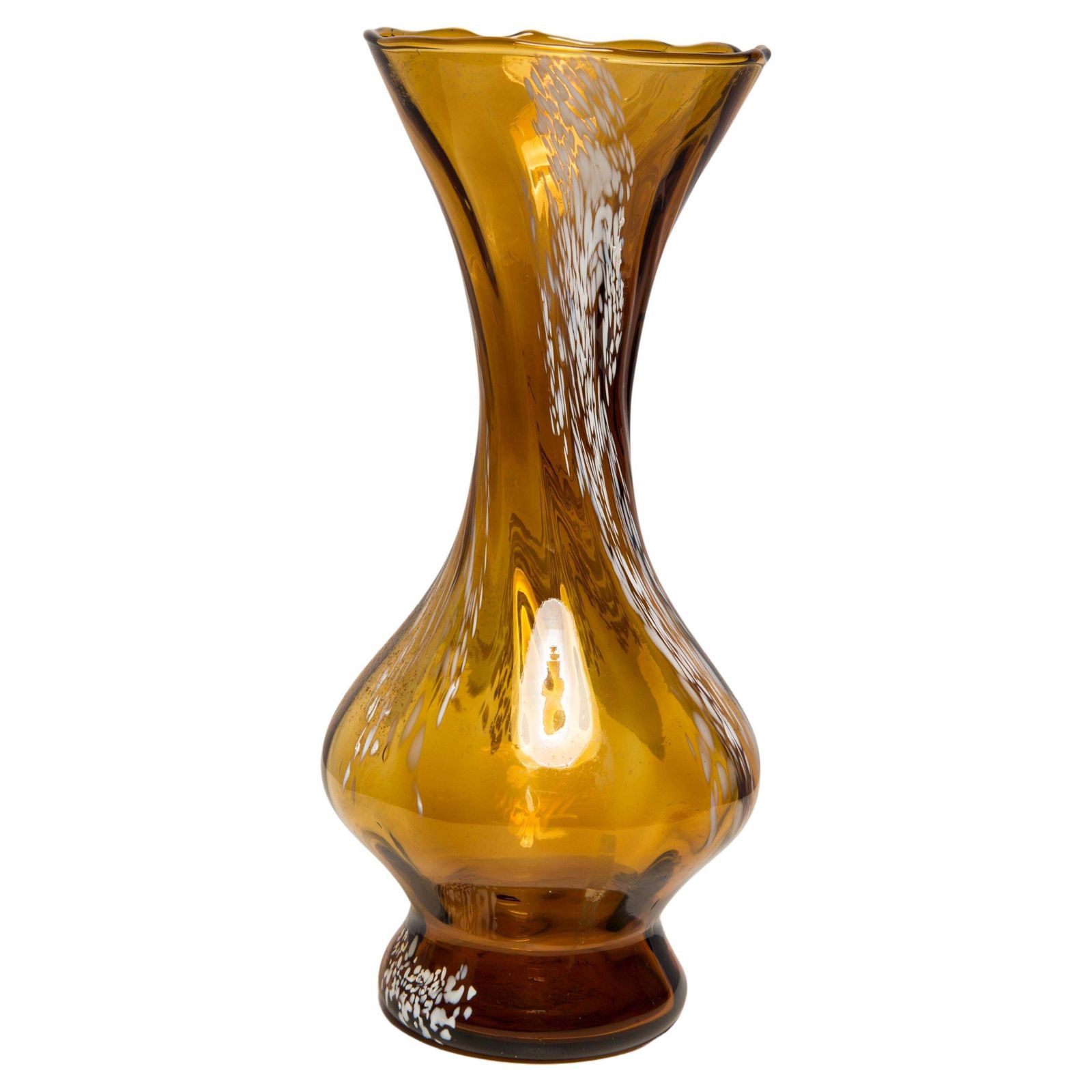Mid Century Vintage Glazen Vaas, Wit En Geel, Europa, Jaren 1970