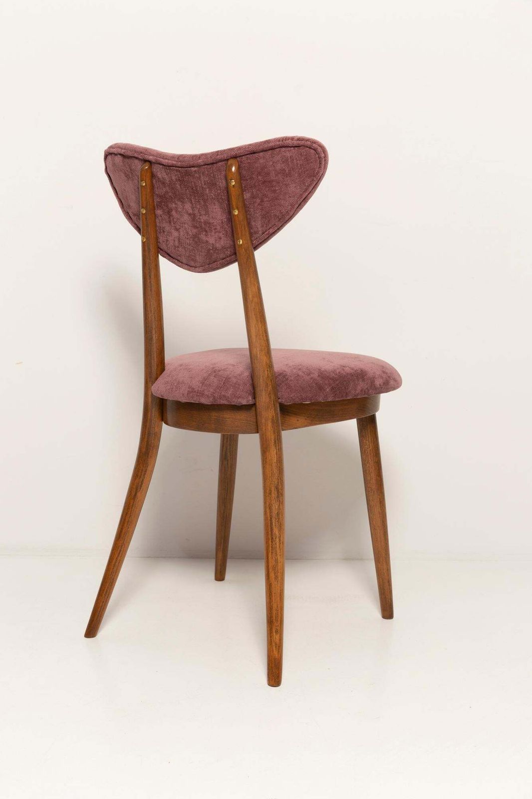 Furniture Midcentury Plum Violet Velvet, Walnut Wood Heart Chair, Europe, 1960s photo