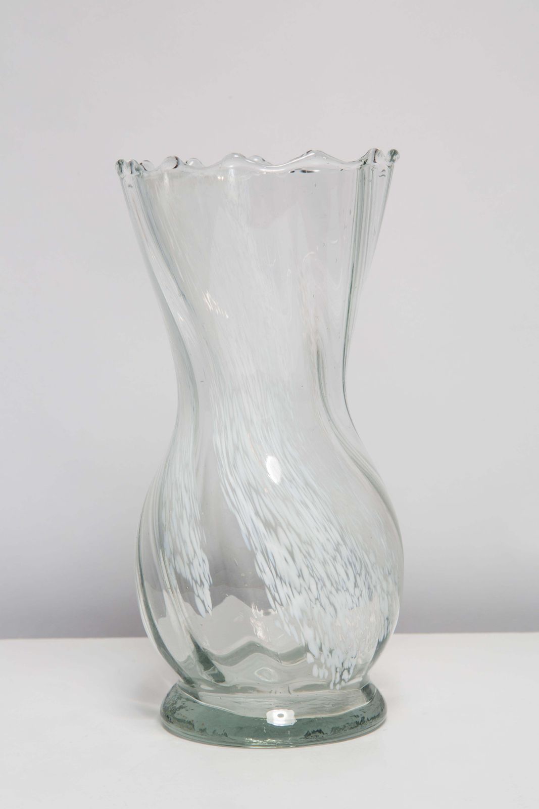 photo for sale Mid Century Vintage White And Transparent Artistic Glass Vase, Europe, 1970s