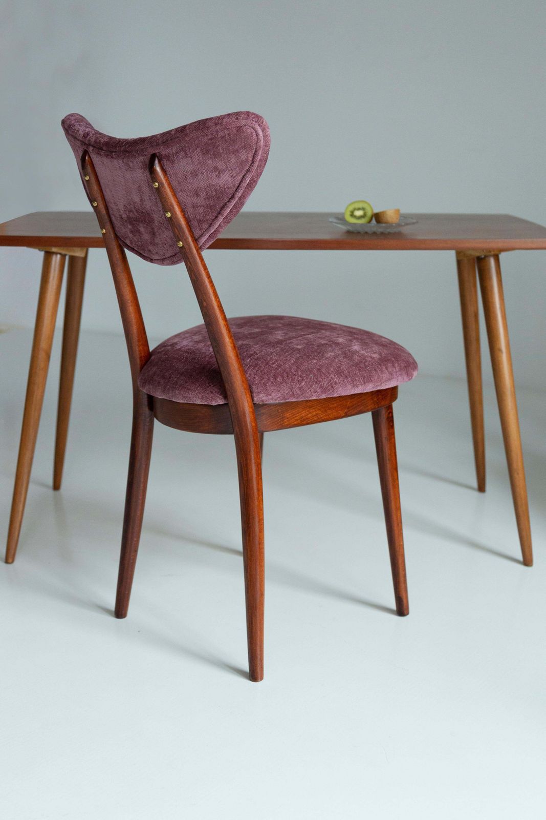 Midcentury Burgundy Pink Violet Velvet Heart Chair, Europe, 1960s photo furniture