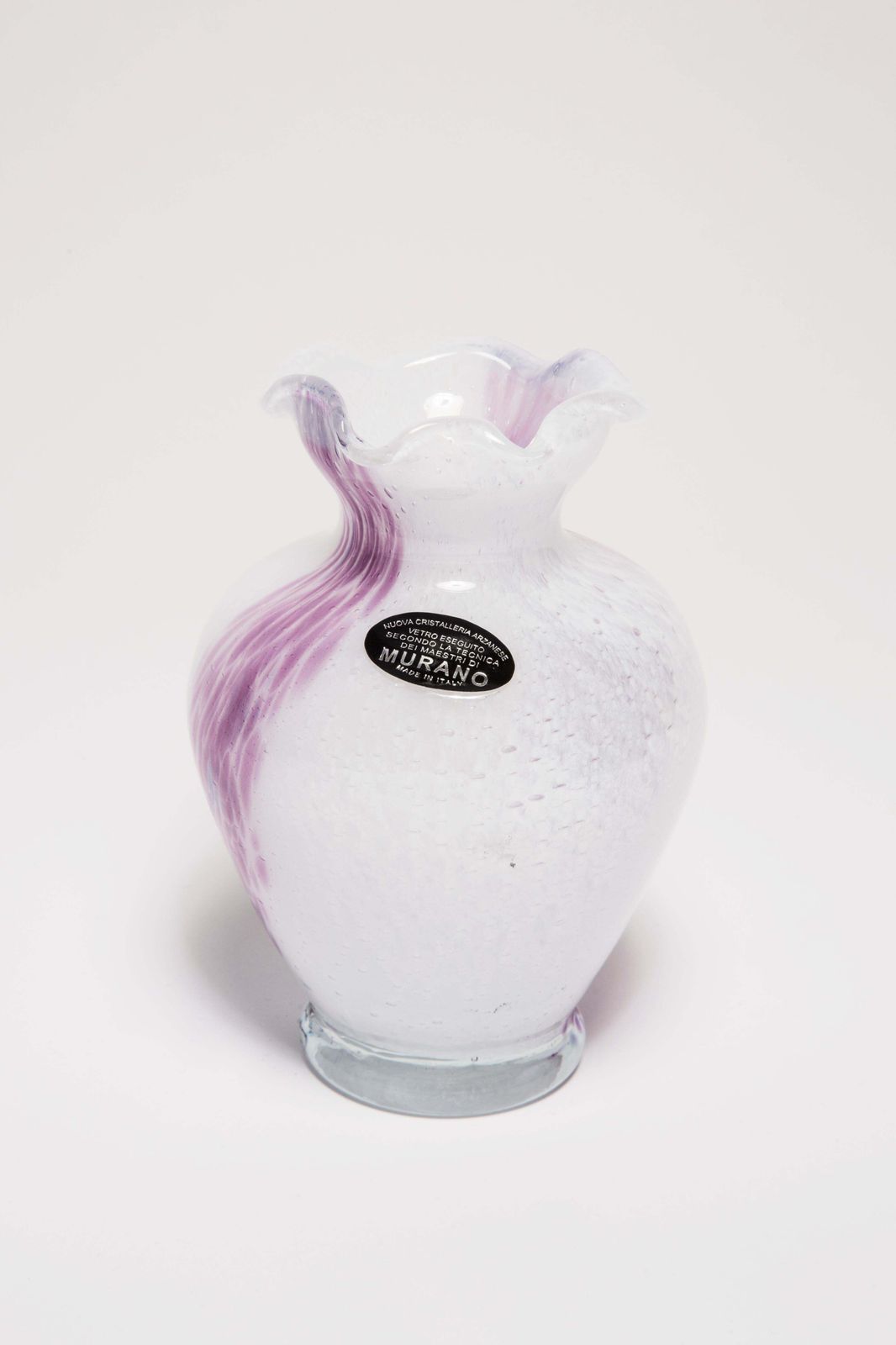 Home Decor Mid Century Vintage White And Purple Small Murano Vase, Italy, 1960s photo
