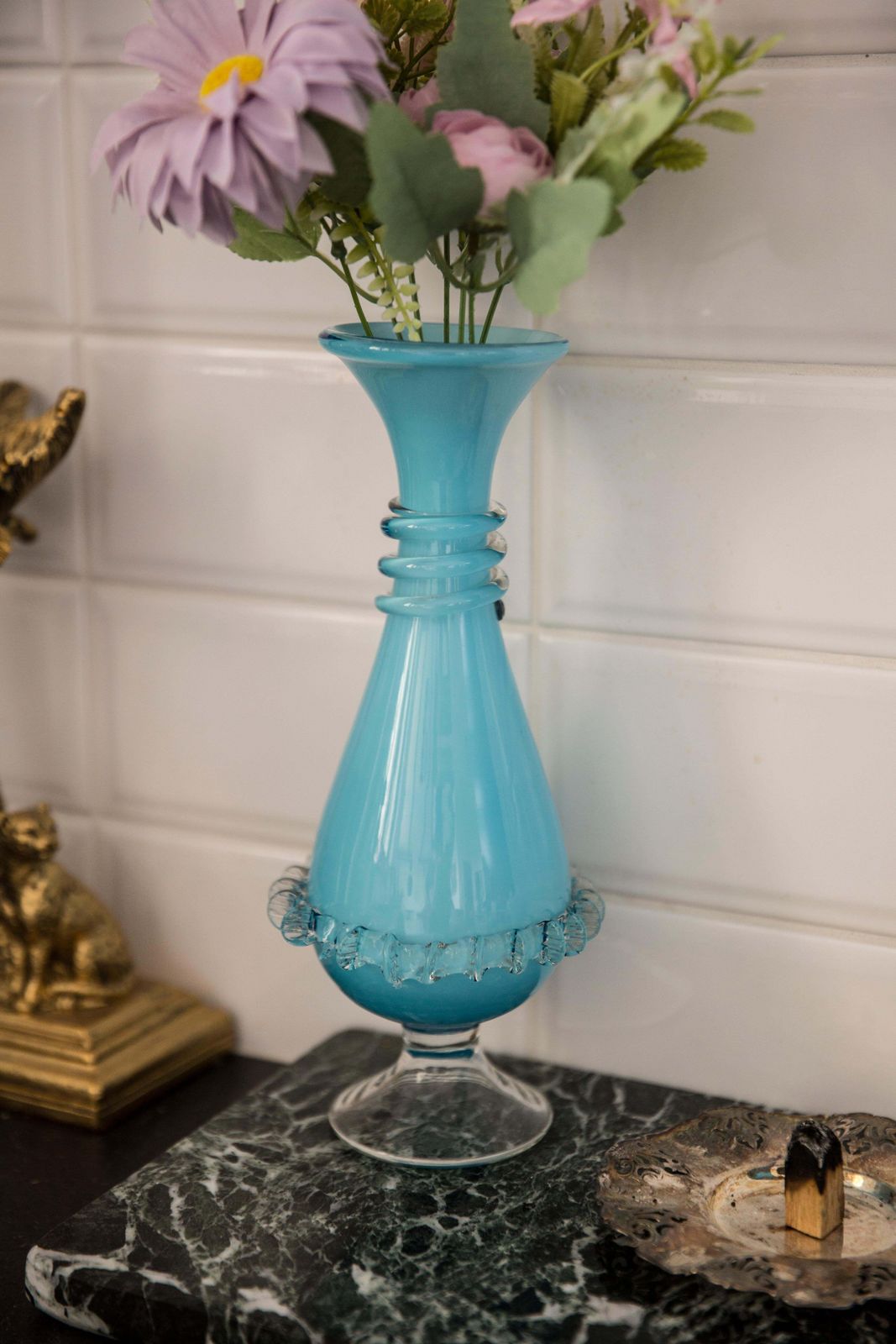 Medium Mid Century Baby Blue Vase With Frill, Europe, 1960s photo furniture