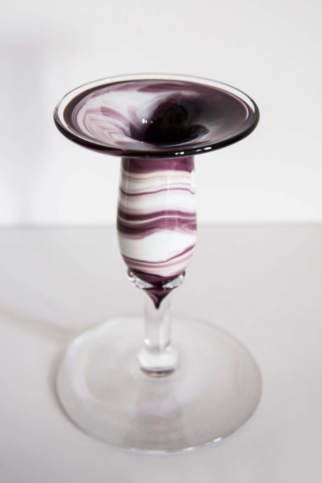 Mid Century White And Purple Small Artistic Glass Candlestick, Europe, 1970s photo 59.0