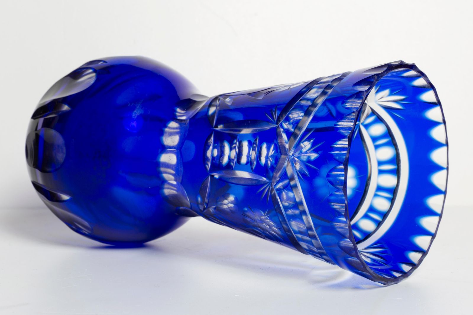 Mid Century Vintage Transparent And Blue Crystal Vase, Italy, 1960s photo vinterior