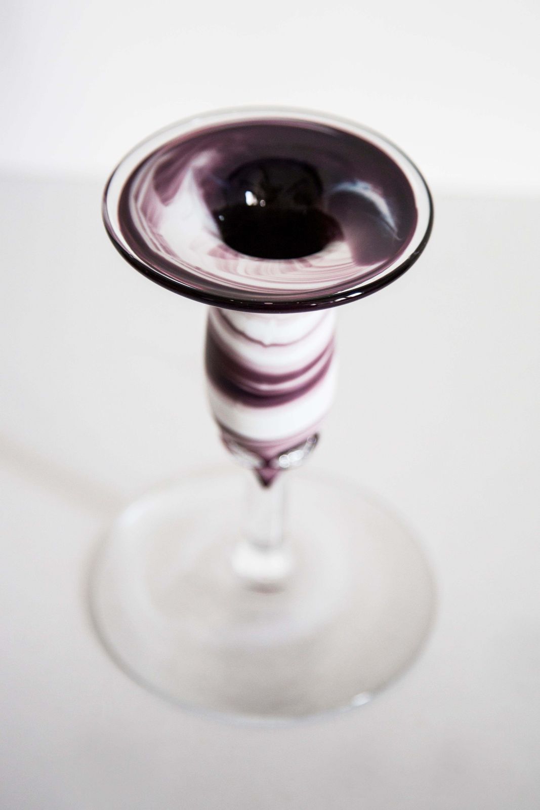 photo for sale Mid Century White And Purple Small Artistic Glass Candlestick, Europe, 1970s