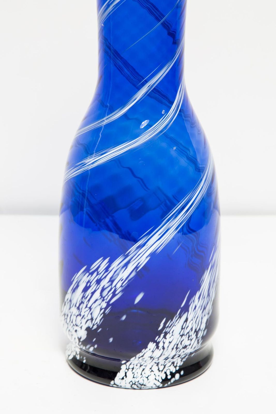 photo furniture Mid Century Vintage Blue And White Artistic Glass Vase Bottle, Europe, 1970s