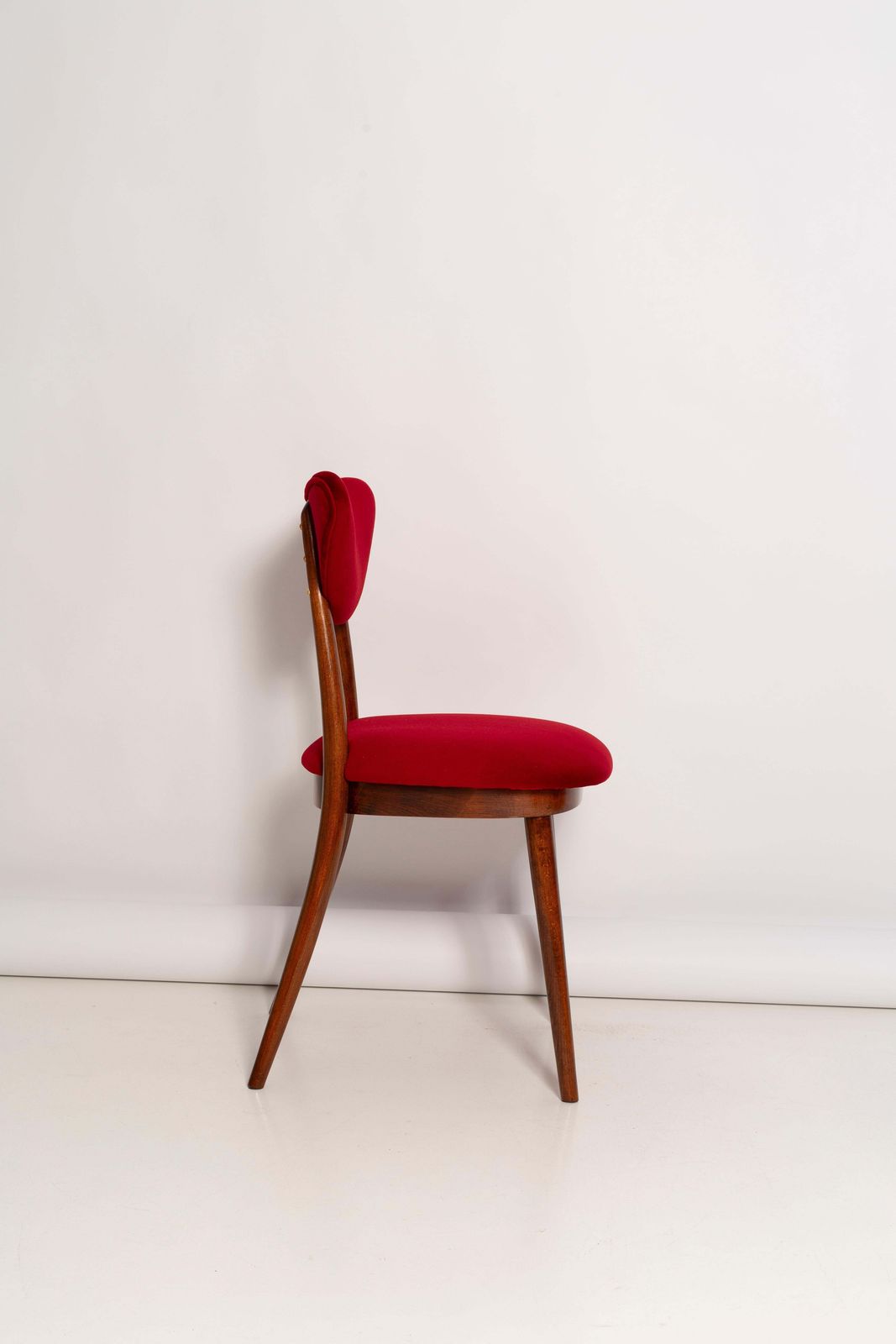 Mid Century Red Velvet, Walnut Wood, Heart Chair, Poland, 1960s photo vintage