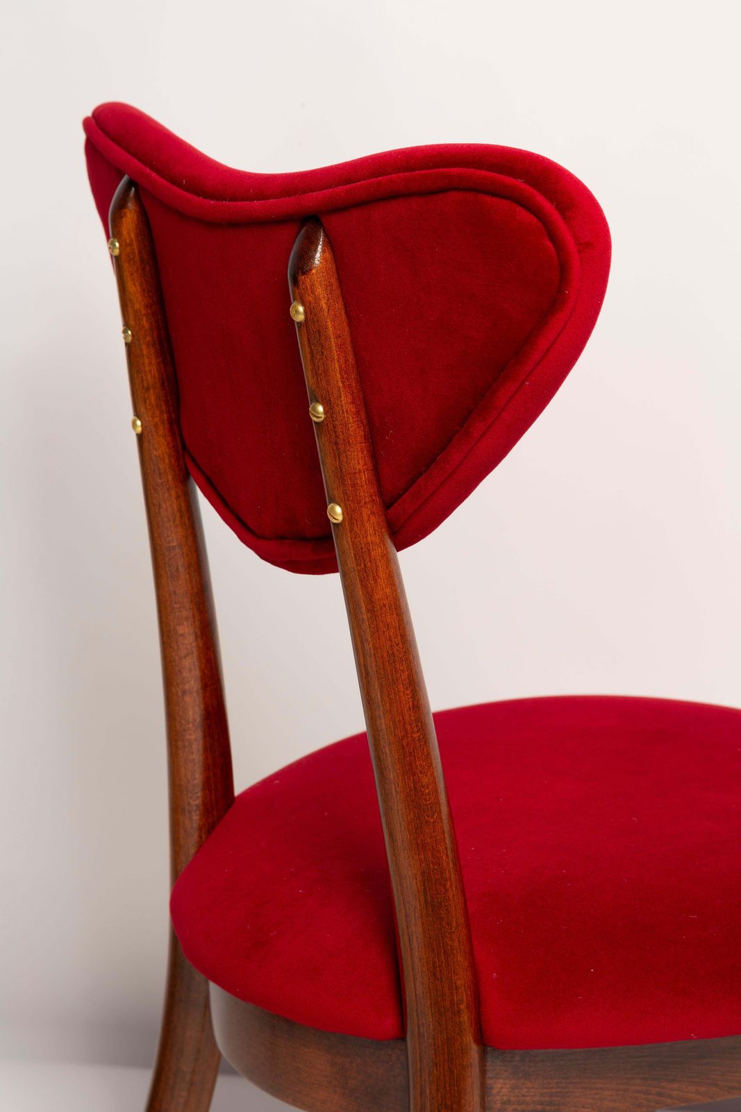 photo for sale Mid Century Red Velvet, Walnut Wood, Heart Chair, Poland, 1960s