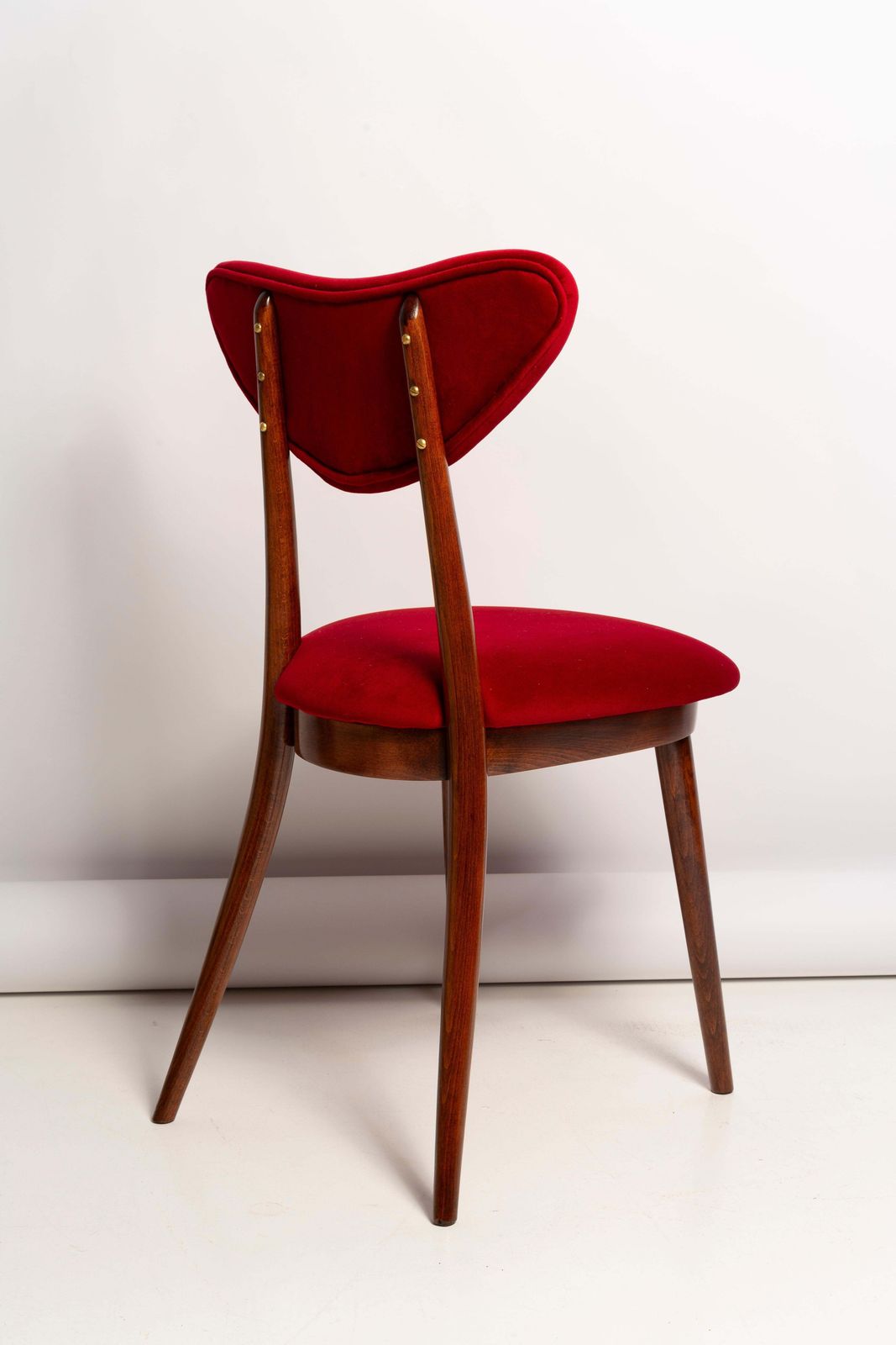 Furniture Mid Century Red Velvet, Walnut Wood, Heart Chair, Poland, 1960s photo
