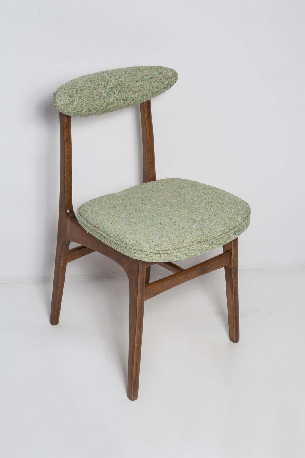 Mid Century Apple Green Wool Chair, Walnut Wood, Rajmund Halas, Poland, 1960s photo furniture
