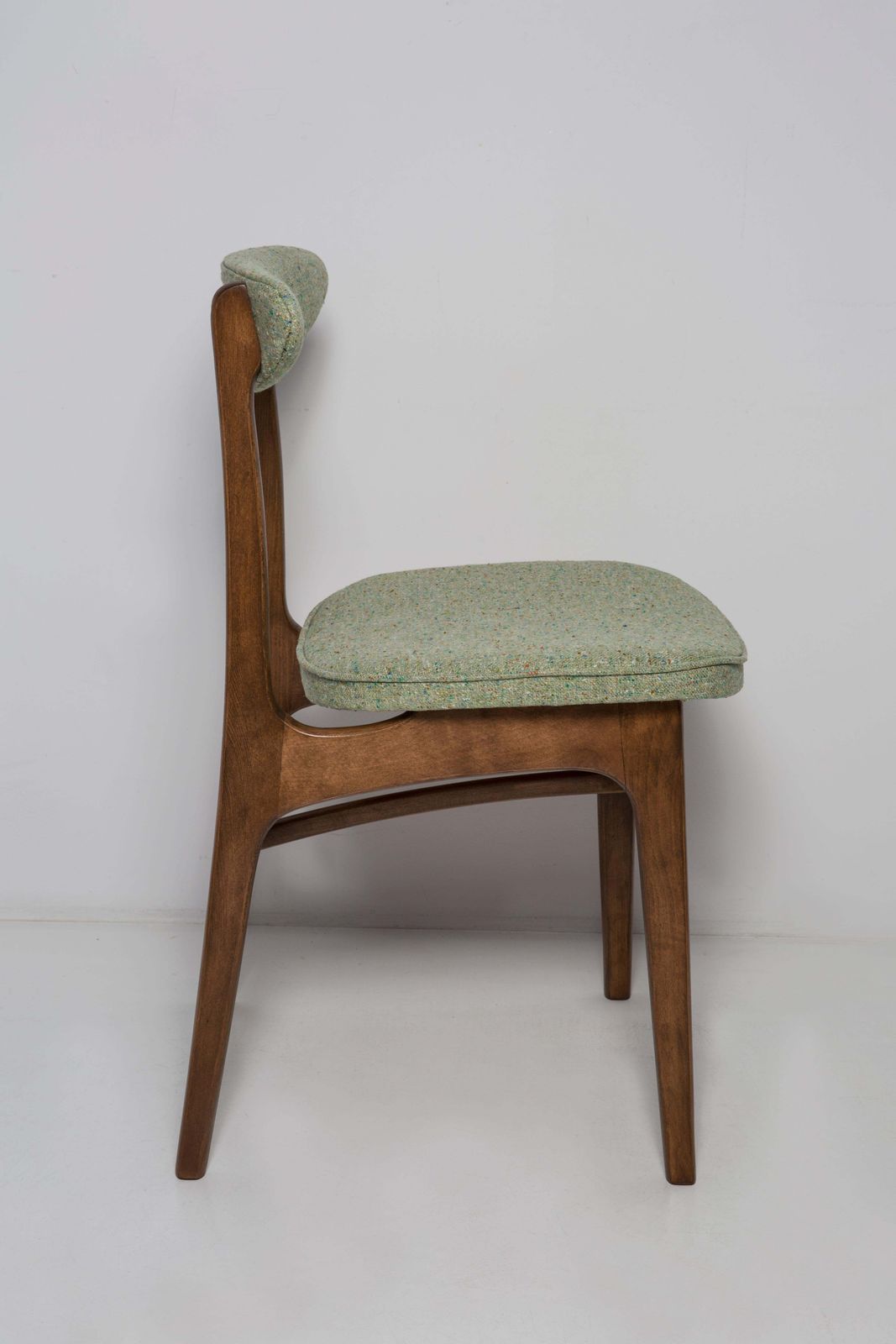 Mid Century Apple Green Wool Chair, Walnut Wood, Rajmund Halas, Poland, 1960s photo 425.0